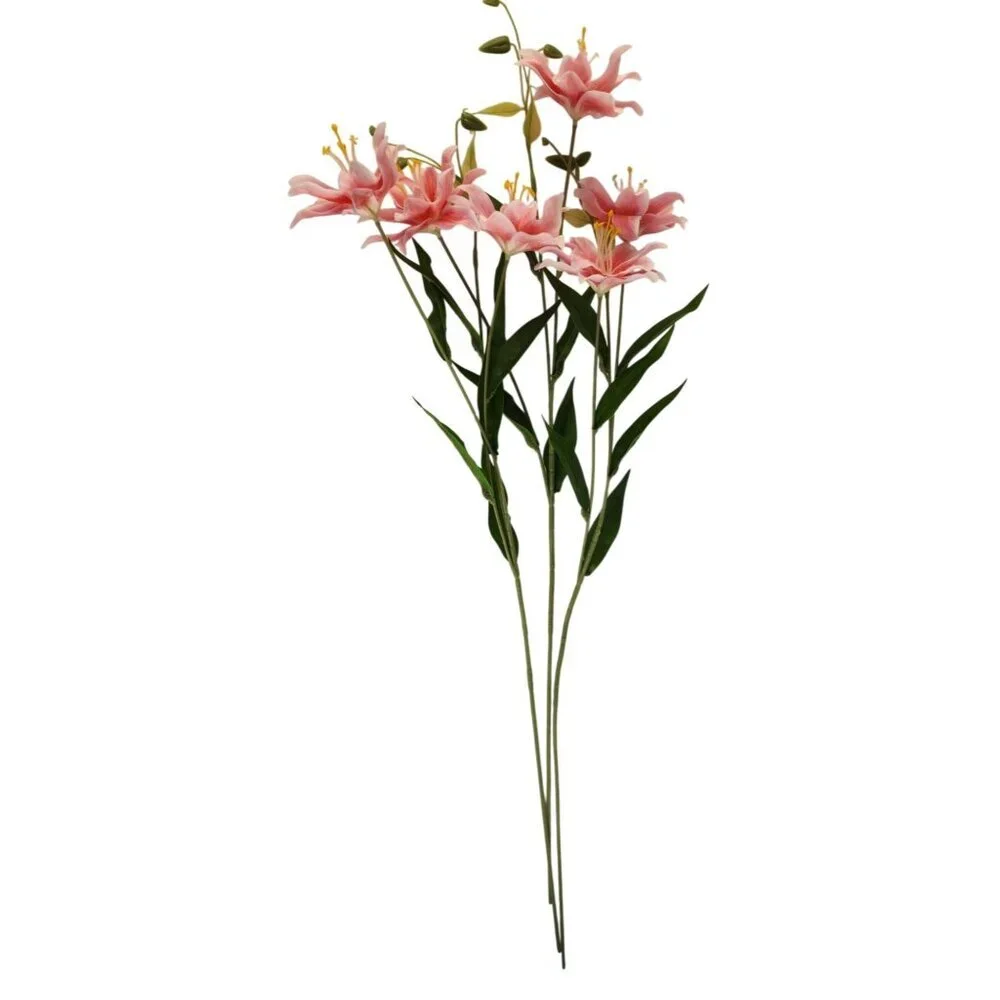 Luxury Artificial Hot Pink Lily Stem 27 Inch | Faux Asiatic Lily with Buds | Sym